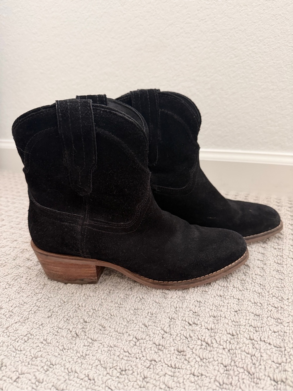 Women's Black Suede Western Ankle Boots